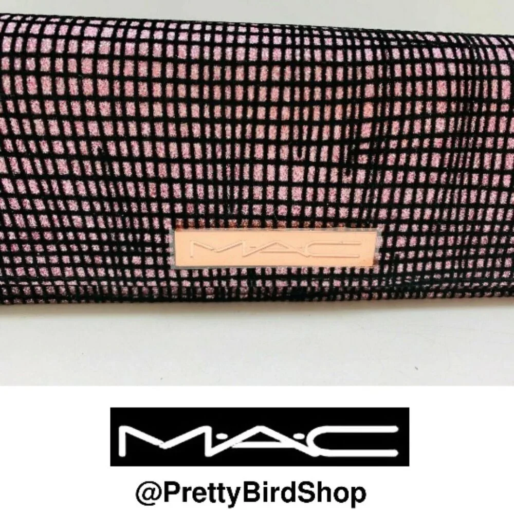 MAC clutch glitter pink makeup cosmetic brush case bag NEW